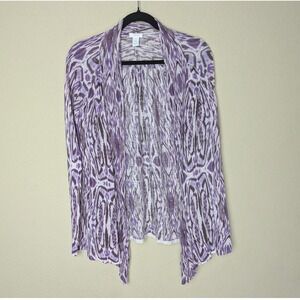 Chico's Purple Animal Print Open Front Cardigan Size 2 (M/L) Lightweight Drape
